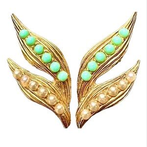 Schiaparelli vintage “Peas in a Pod” clip-on earrings, circa 1950s